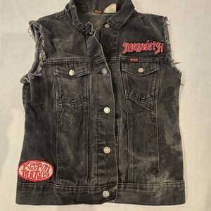 Megadeth Black Denim Vest Hustler/Rustler Size 12 Metal Band Biker Patch